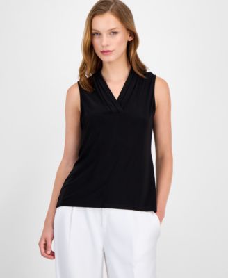 Anne Klein Женский топ Sleeveless Triple Pleat V-Neck