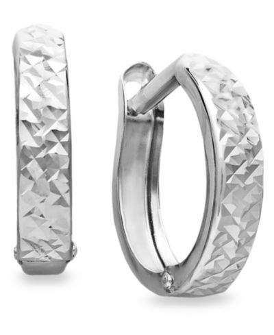 10k White Gold Earrings, Diamond Cut Hinged Hoop Earrings