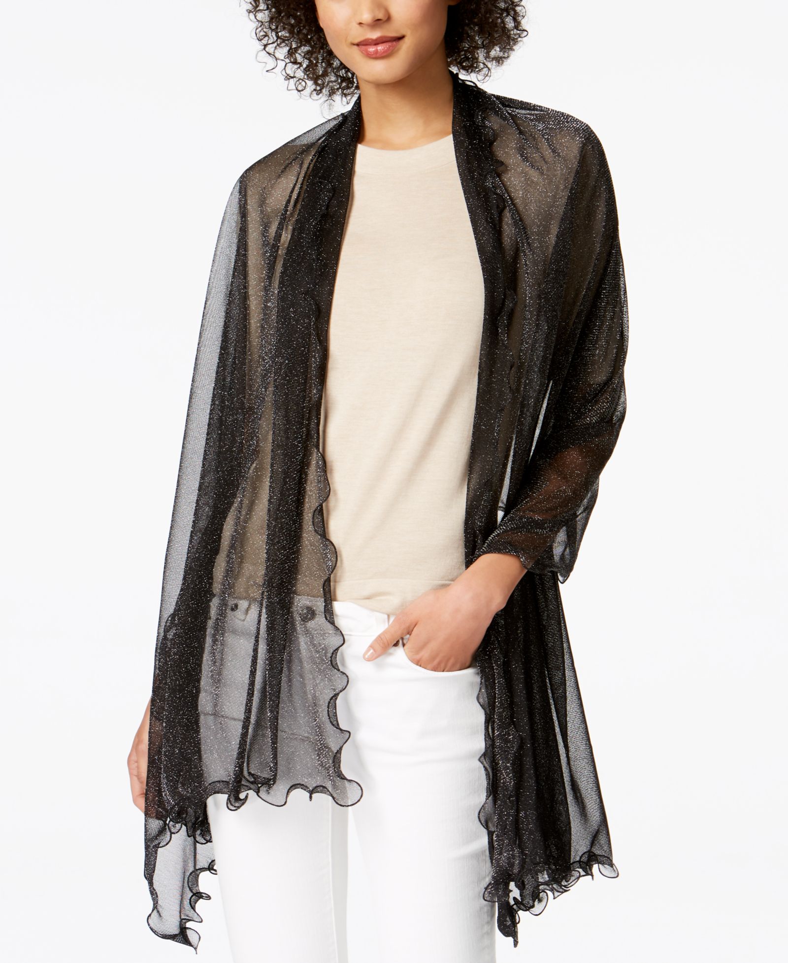 I.N.C. International Concepts Ruffle-Edge Metallic Evening Wrap, Created for Macy's