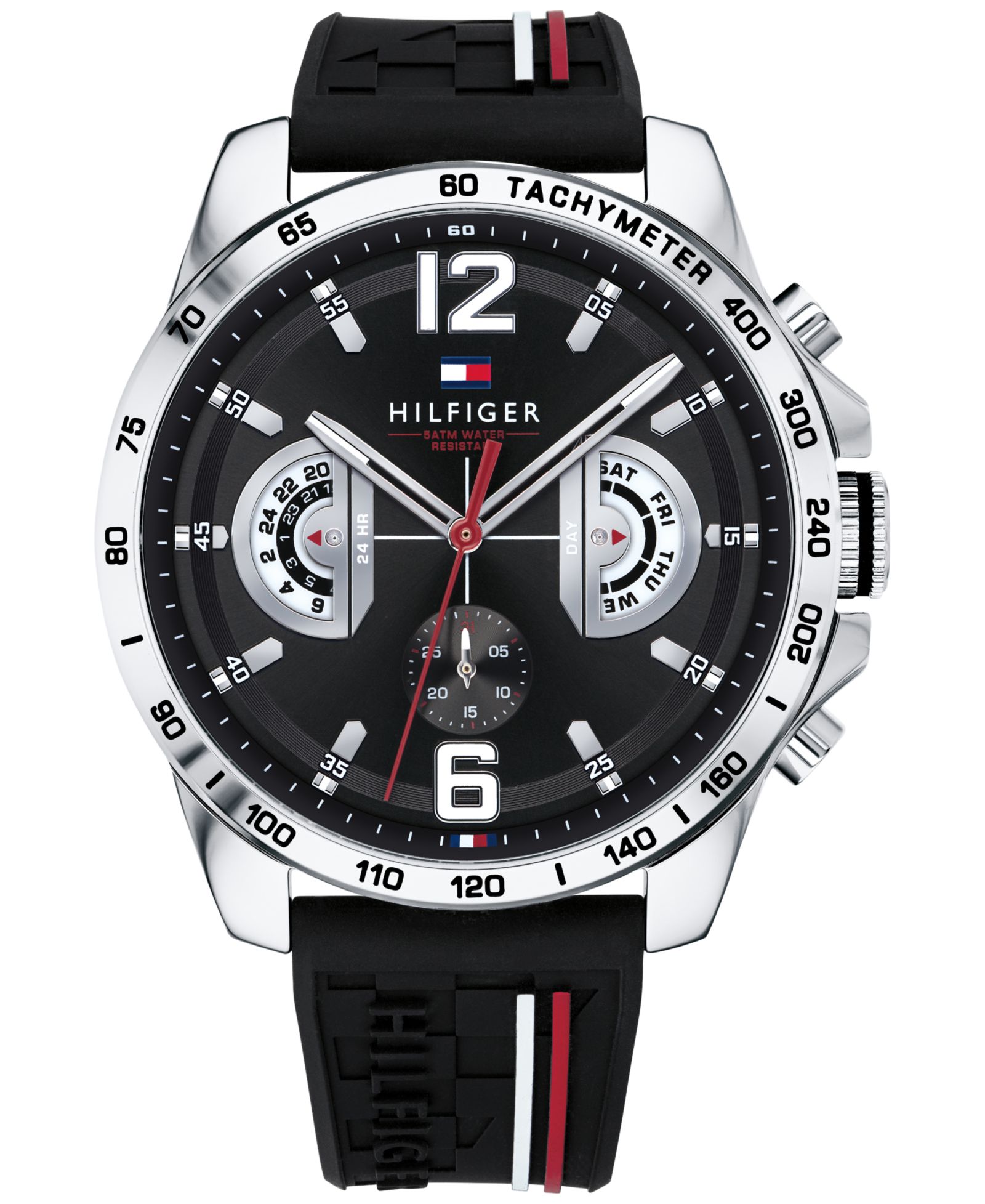 Tommy Hilfiger Мужские Black Silicone Strap Watch 46mm