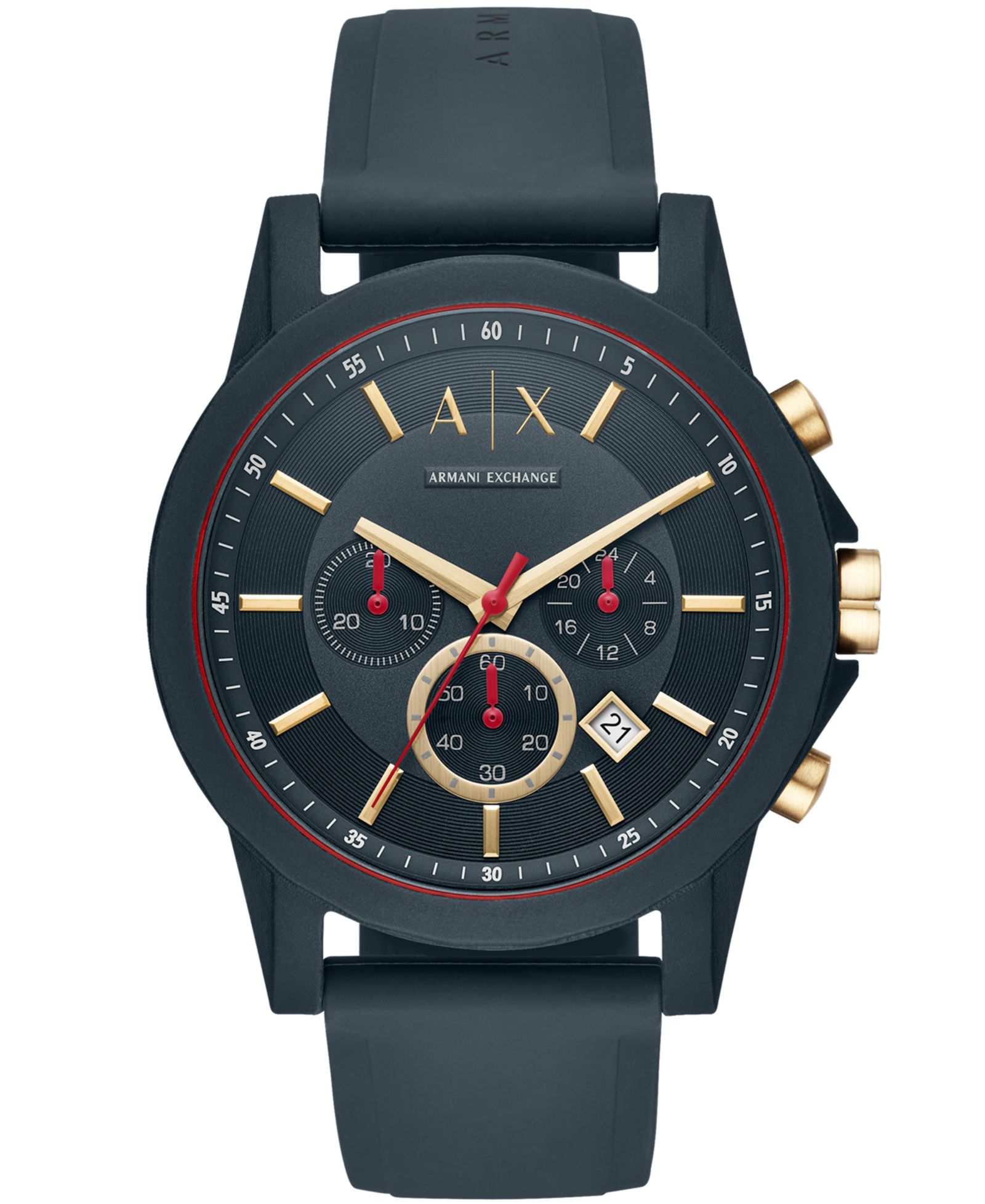 Мужские часы A|X Armani Exchange Chronograph с синим силиконовым ремешком 47mm