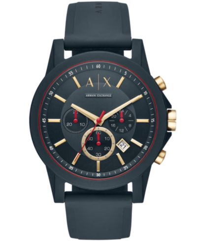 Мужские часы A|X Armani Exchange Chronograph с синим силиконовым ремешком 47mm