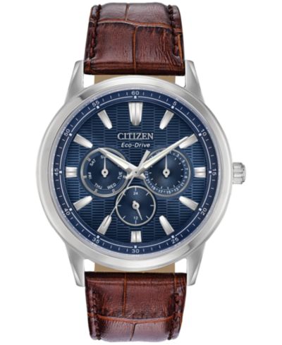 Мужские часы Citizen Eco-Drive Corso с коричневым кожаным ремешком 44mm