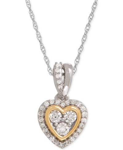 Diamond Mini-Heart Pendant Necklace (1/10 ct. t.w.) in Sterling Silver and 14k Gold