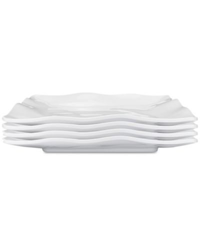 Q Squared Ruffle Melamine Square Dinner Plates, Set of 4