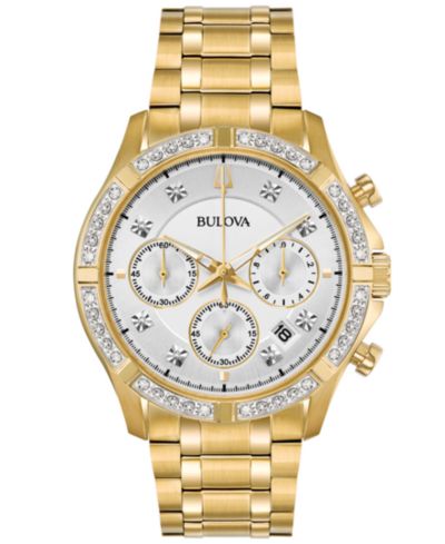 Bulova мужские часы с хронографом, золотистая нержавеющая сталь и бриллиантами, 42mm