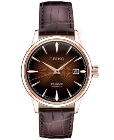 Seiko Мужские автоматические часы Presage с коричневым кожаным ремешком 40.5mm