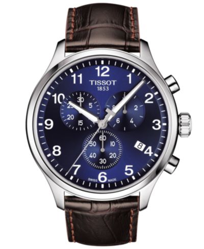 Мужские швейцарские часы Tissot Chronograph Chrono XL Classic T-Sport с коричневым кожаным ремешком 45mm