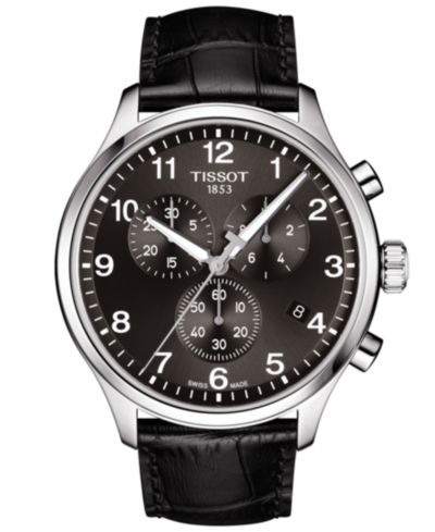 Tissot Men's Swiss Chronograph Chrono XL Classic T-Sport Black Leather Strap Watch 45mm