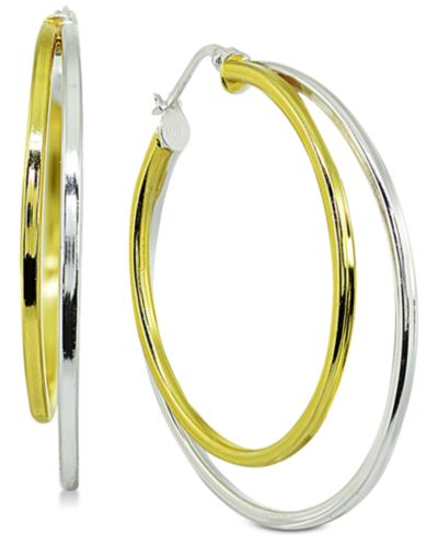 Giani Bernini серьги-кольца Two-Tone из Sterling Silver и 18k Gold-Plated Sterling Silver, 1.5"