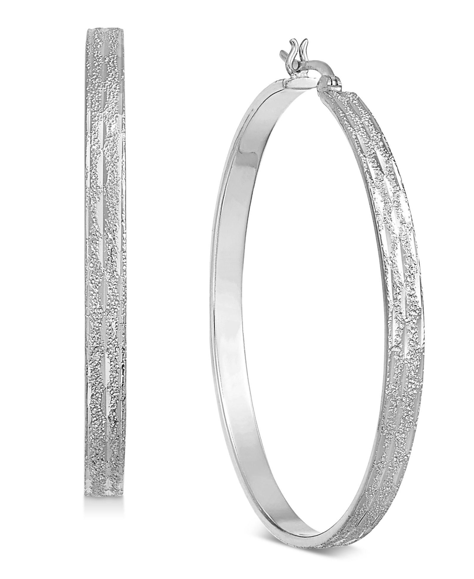 And Now This Large Silver Plated Textured Flat Medium Hoop Earrings