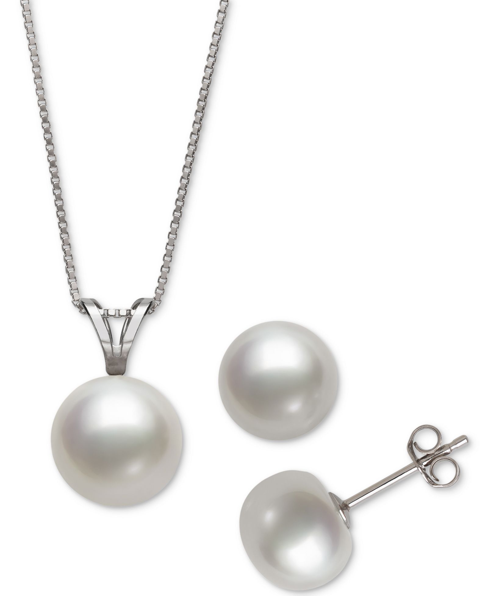 2-Pc. Set White Cultured Freshwater Pearl Pendant Necklace & Stud Earrings (also in Gray Cultured Freshwater Pearl & Pink Cultured Freshwater Pearl)