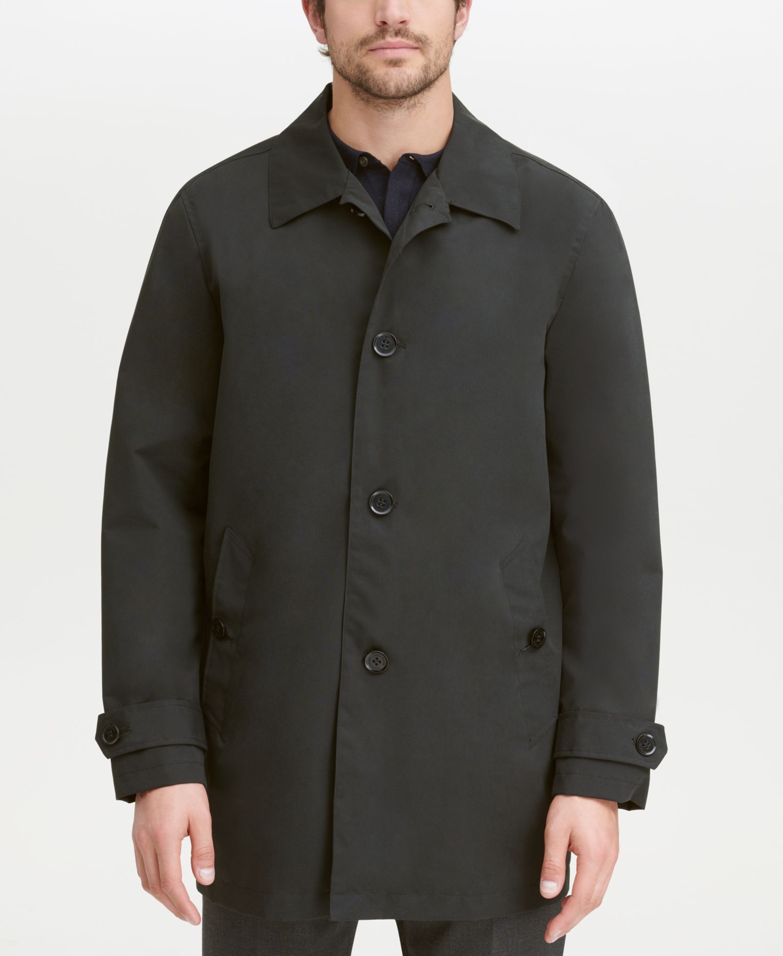 Cole Haan Men's Button-Front Water Resistant Rain Coat
