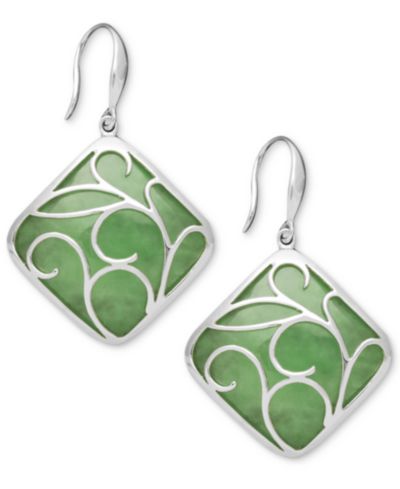 Серьги Macy's Dyed Jade Swirl Overlay из стерлингового серебра