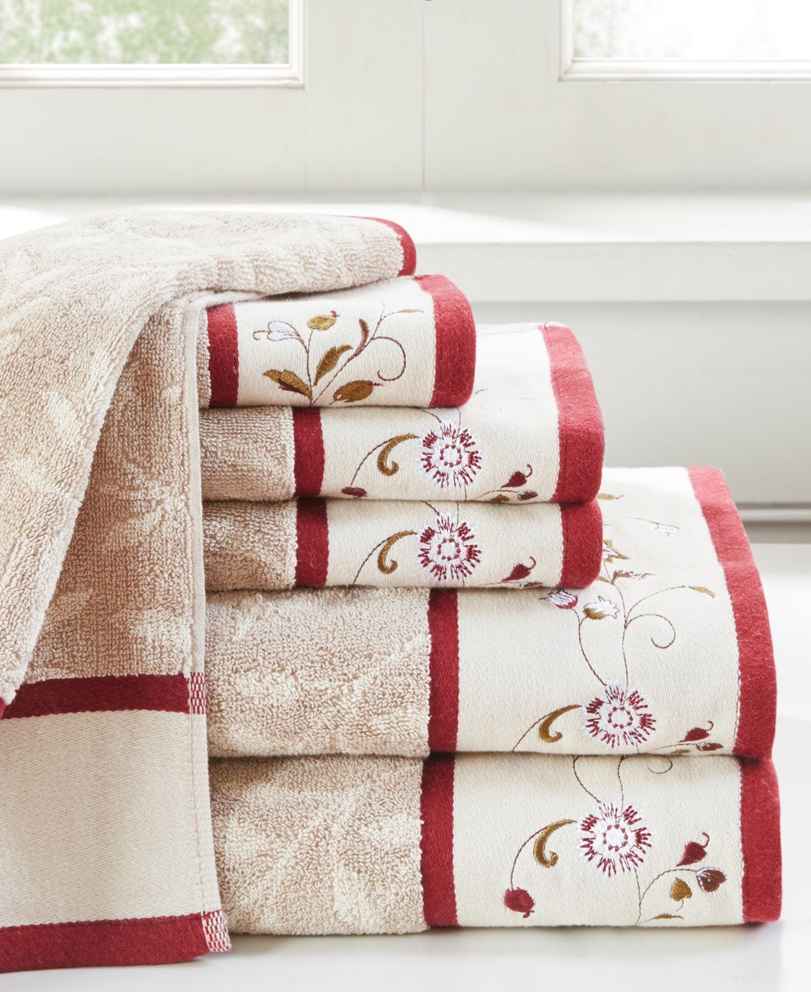 Madison Park Cotton 6-Pc. Embroidered Serene Jacquard Towel Set