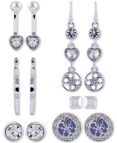 GUESS набор серебристых серьг-кристаллов, 6 шт.