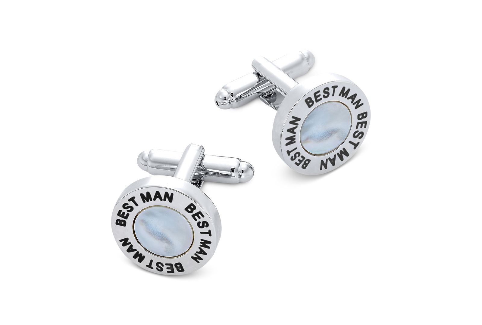 Sutton by Rhona Sutton Men's Silver-Tone & Imitation Mother-of-Pearl Best Man Cufflinks