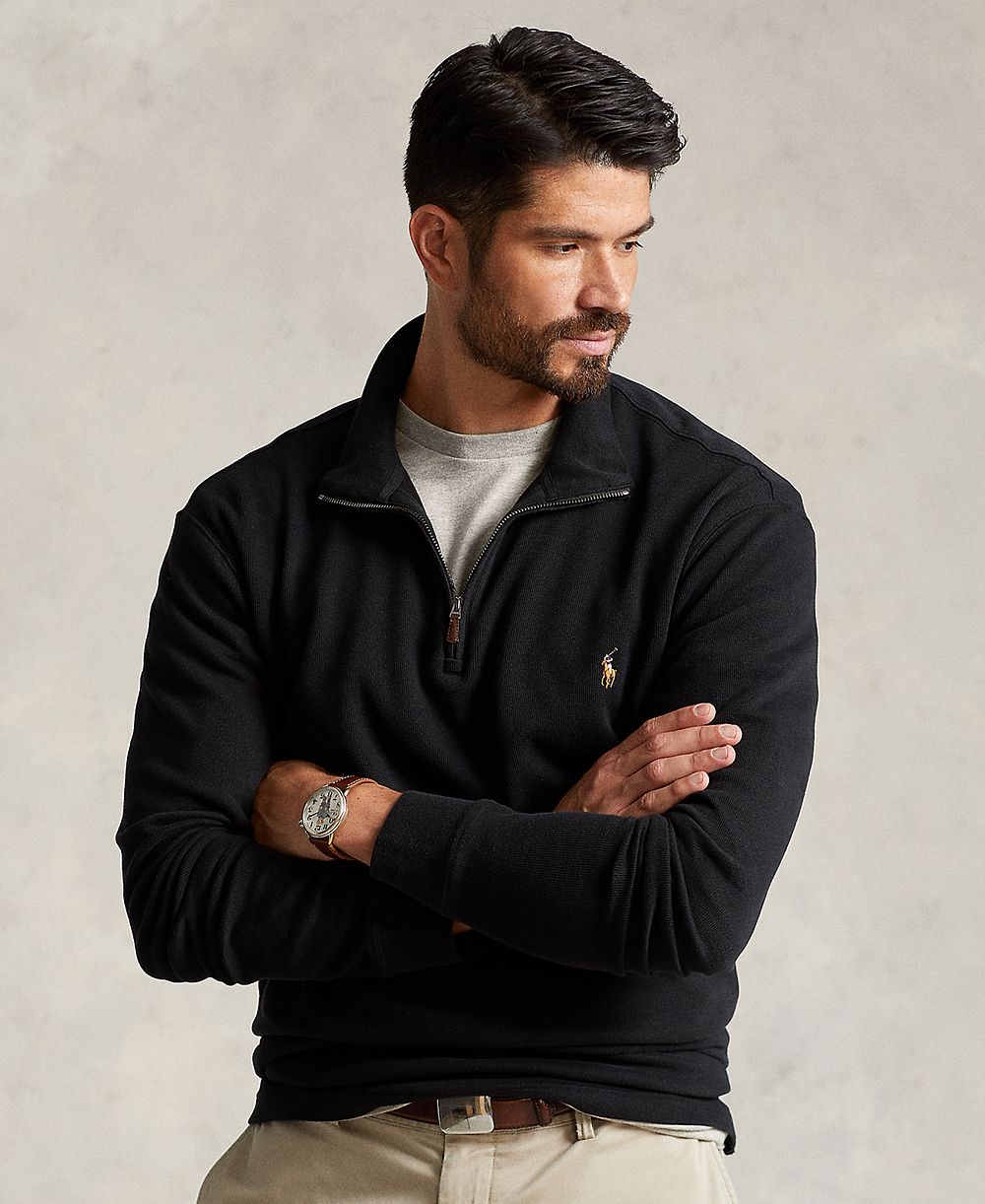 Polo Ralph Lauren Men's Big & Tall Estate-Rib Quarter-Zip Pullover Sweater