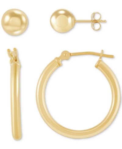 Набор из 2 шт. Серьги-гвоздики и серьги-кольца Macy's, 14k Gold, 3/4 inch Hoop
