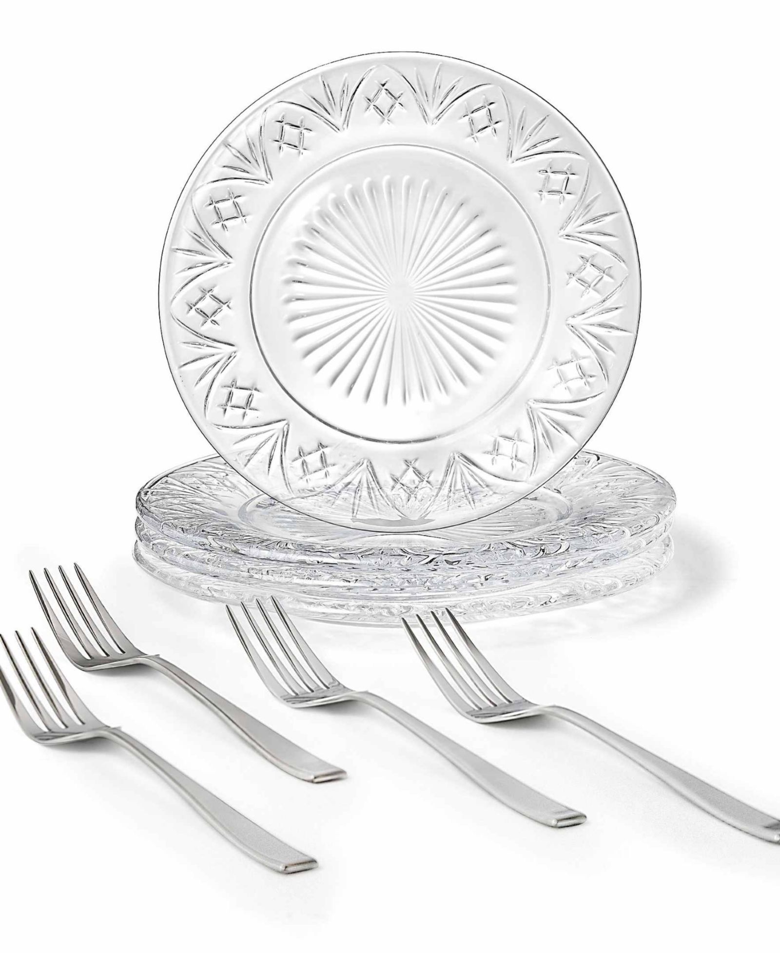 Godinger Dublin Crystal Dessert Plate & Dessert Fork, Set of 8