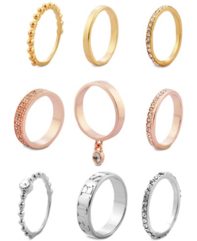 Набор колец GUESS Tri-Tone, 9 шт., Crystal Stacker