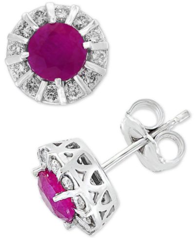 EFFY® Tanzanite (9/10 ct. t.w.) & Diamond (1/3 ct. t.w.) Stud Earrings in 14k White or Yellow Gold (Also available in Ruby, Emerald & Sapphire)