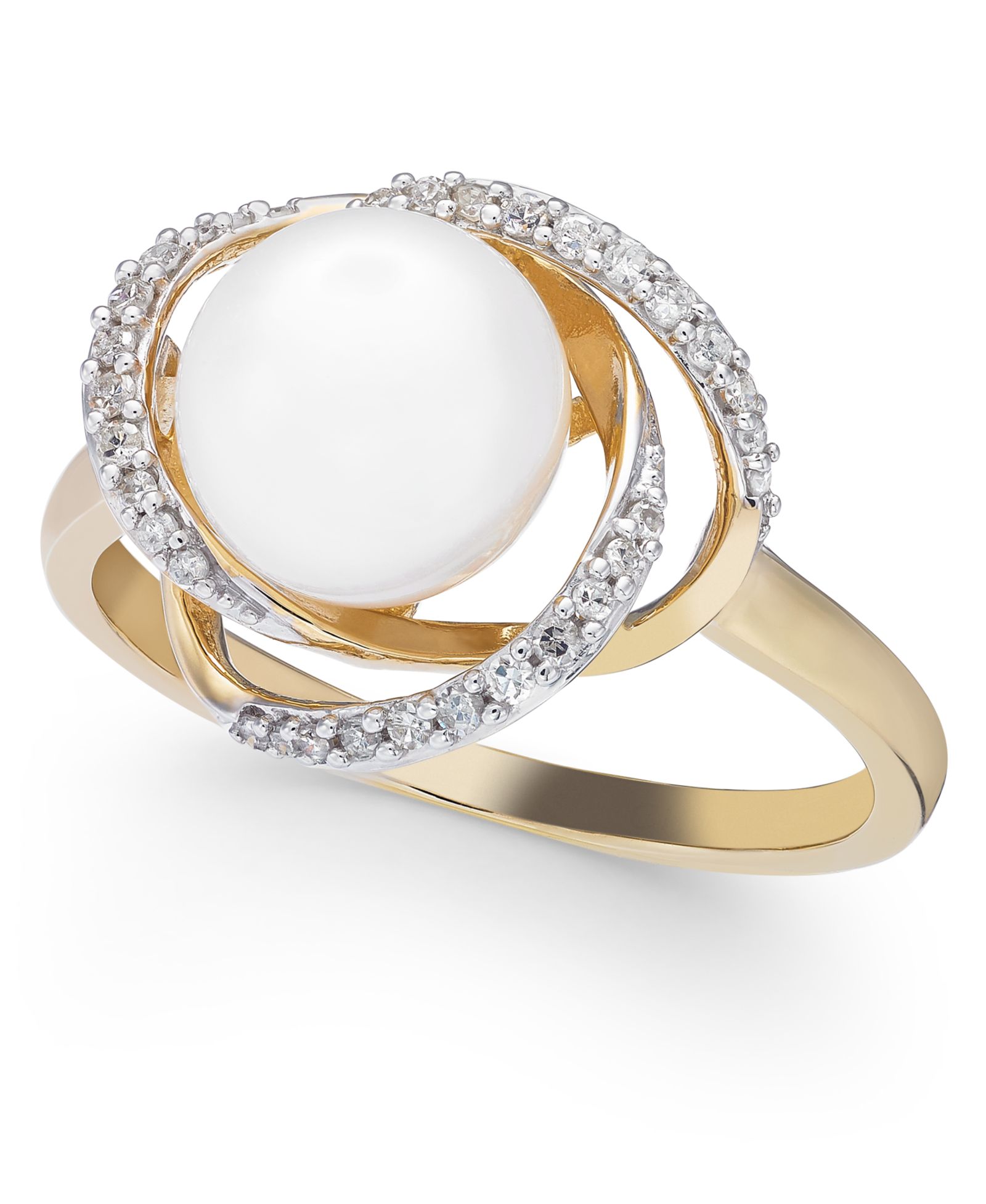 Кольцо с культивированным речным жемчугом (8mm) и бриллиантом (1/8 ct. t.w.) в 14k Gold