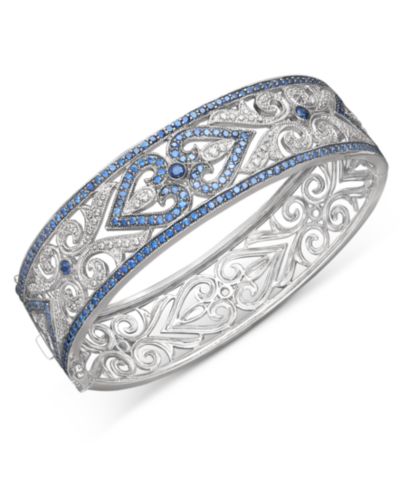 Sterling Silver Bracelet, Sapphire (3-3/4 ct. t.w.) and Diamond (1/4 ct. t.w.) Heart Bangle (Also Available in Ruby)