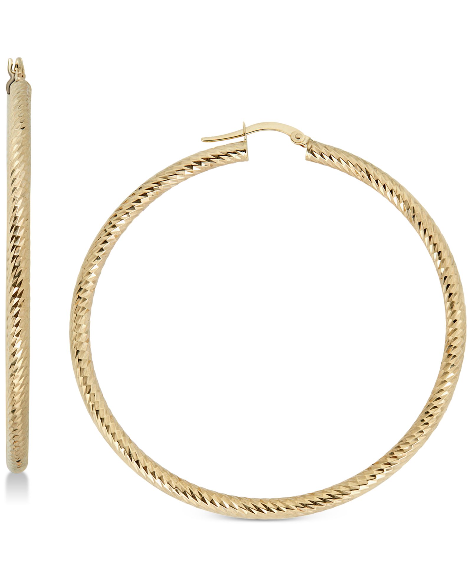 Золотые серьги-кольца Italian Gold Textured, 50mm, Made in Italy