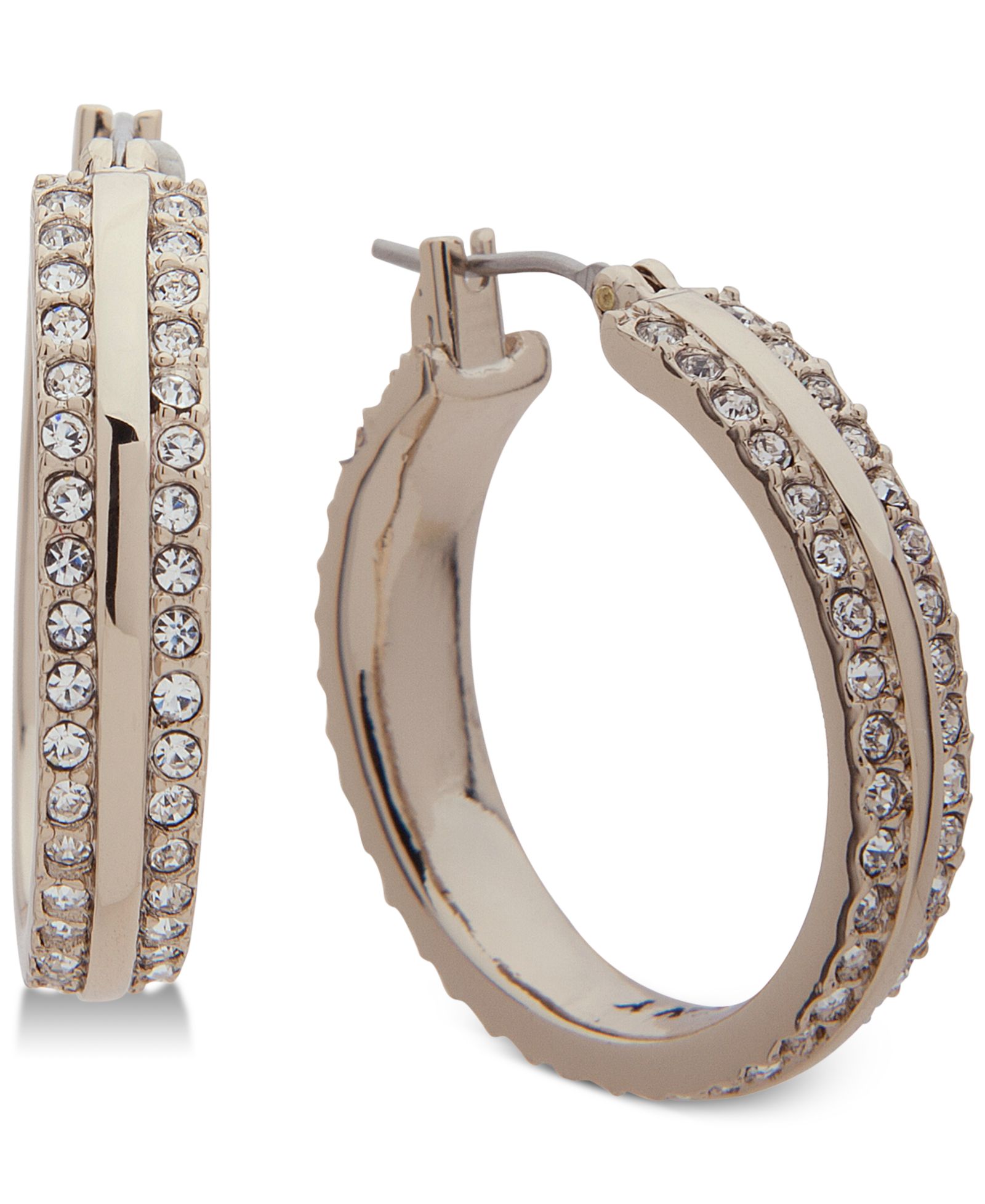 DKNY "Small Gold-Tone Pavé Small Hoop Earrings   1"