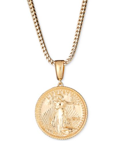 Мужское ожерелье с кулоном Coin 24" из стерлингового серебра с напылением 14k Gold-Plated