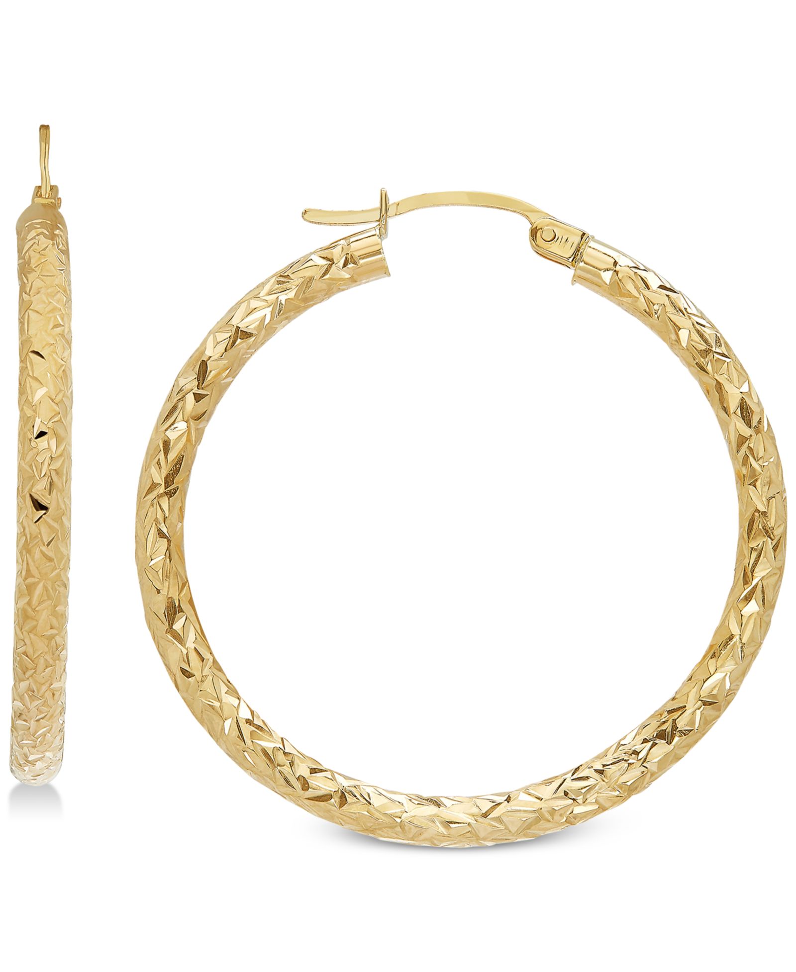 Серьги-кольца Textured Hoop 14k Gold, 1 3/8 inch