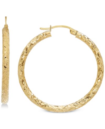 Серьги-кольца Textured Hoop 14k Gold, 1 3/8 inch
