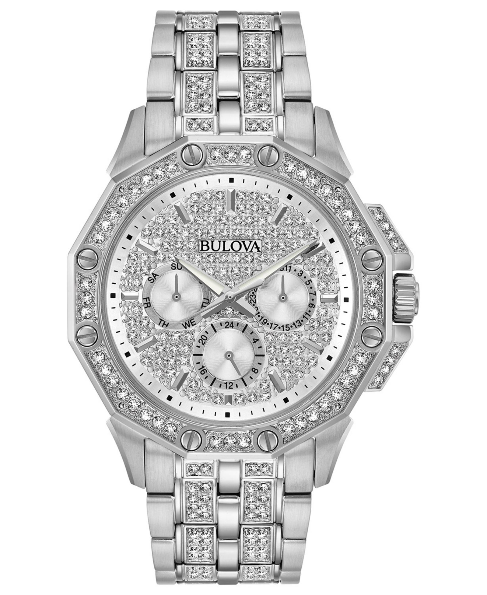 Bulova Мужские часы Stainless Steel & Crystal-Accent Bracelet, 41.5mm