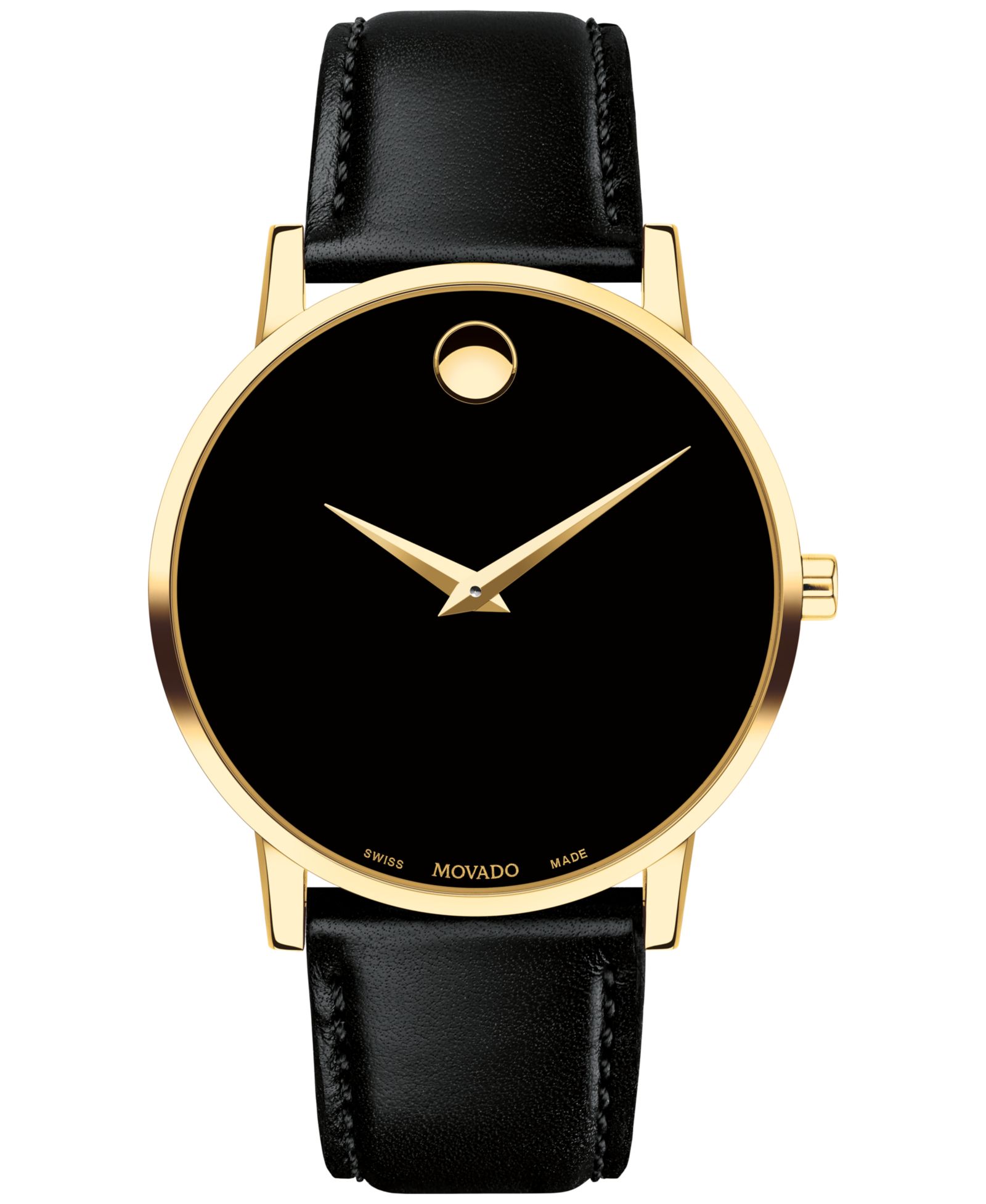 Movado Мужские классические наручные часы Swiss Museum, черный кожаный ремешок, 40mm