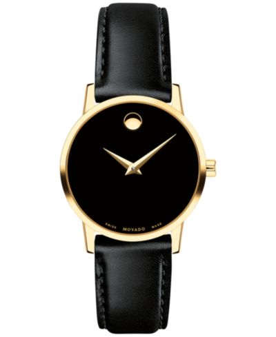 Movado Женские классические швейцарские часы Museum Classic, черный кожаный ремешок, 28mm