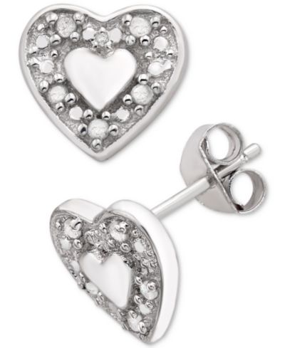 Серьги-гвоздики Diamond Heart из стерлингового серебра, 1/10 ct. t.w.
