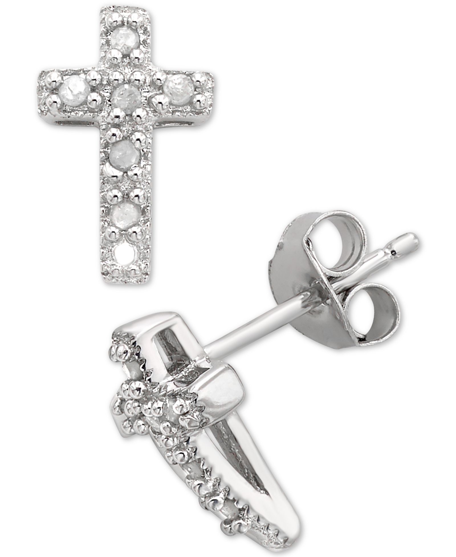 Серьги-гвоздики Diamond Cross Stud Earrings (1/10 ct. t.w.) в серебре Sterling Silver