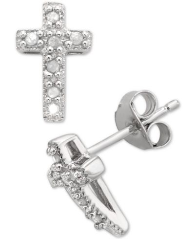 Diamond Cross Stud Earrings (1/10 ct. t.w.) in Sterling Silver