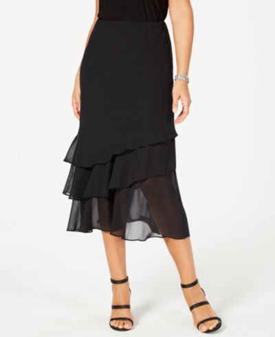 Alex Evenings Petite Tiered Chiffon Tea Length Skirt