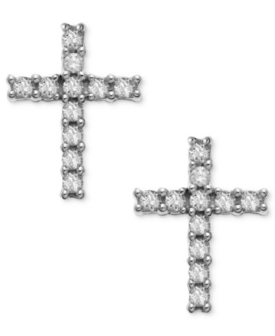Diamond Accent Cross Stud Earrings in 14k White Gold