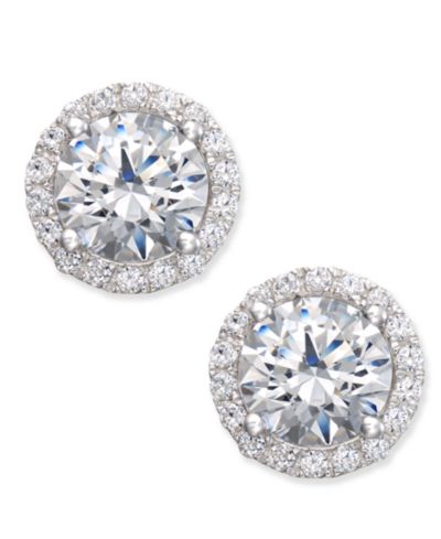 Cubic Zirconia Halo Stud Earrings in Sterling Silver