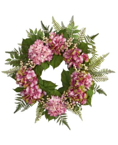 Искусственный венок Nearly Natural 24" Pink Hydrangea & Berry