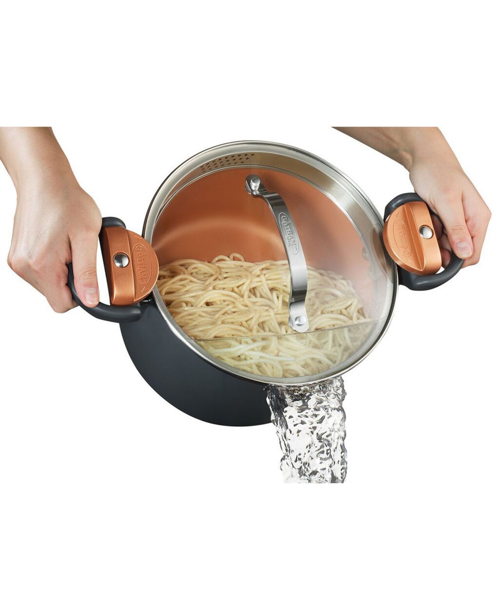 Gotham Steel 5 Qt. Non-Stick Ti-Ceramic Pasta Pot with Built-In Strainer and Twist N' Lock Handles