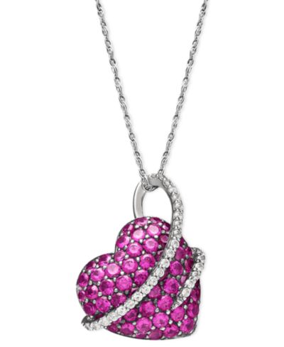 Macy's Подвеска с рубином (2-1/2 ct. t.w.) и бриллиантом (1/5 ct. t.w.) в форме сердца из стерлингового серебра