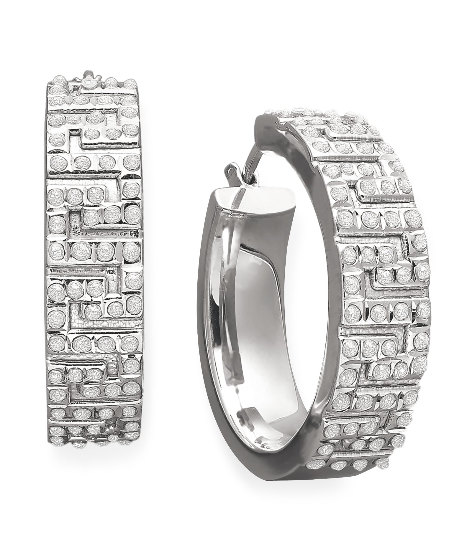 Sterling Silver Earrings, Diamond Accent Greek Key Hoop Earrings