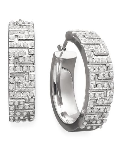 Серьги-кольца Diamond Fascination из стерлингового серебра с бриллиантовым акцентом и узором Greek Key