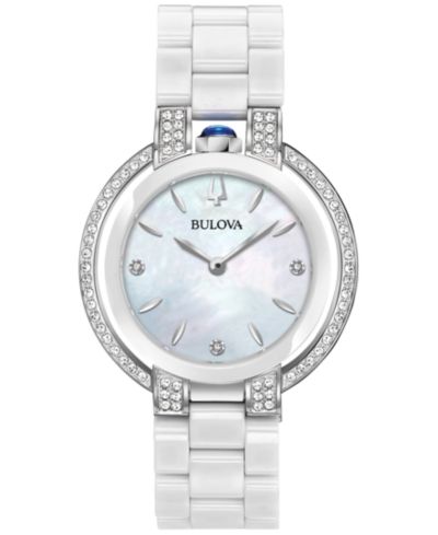 Bulova Женские часы Rubaiyat Diamond Stainless Steel и White Ceramic, 35mm