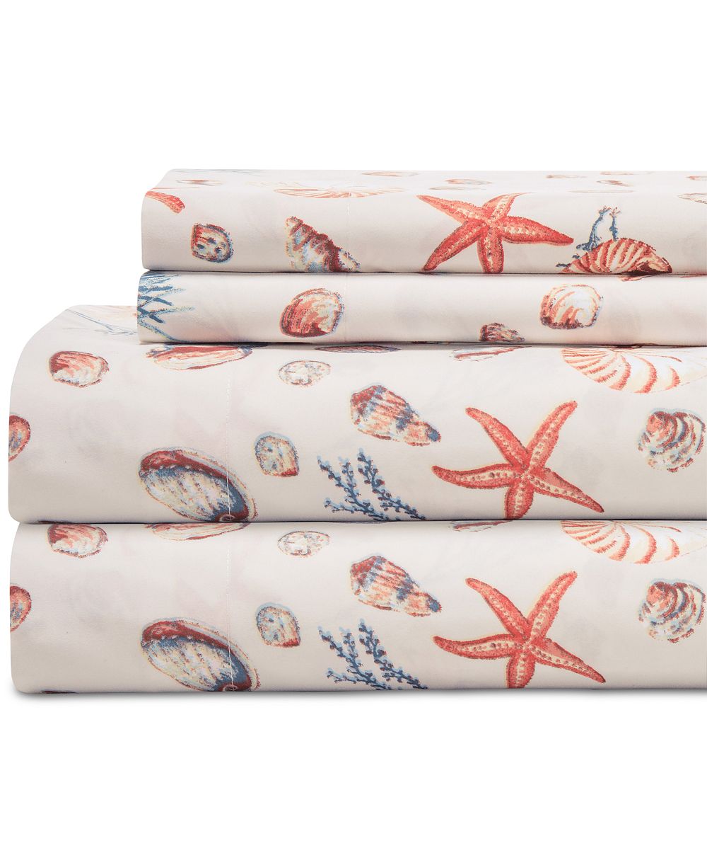 Beatrice Home Fashions Coastal Printed 4-Pc. Sheet Set, King