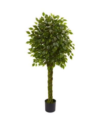 Nearly Natural искусственное дерево Ficus 5', устойчивое к УФ-лучам, для дома и улицы, с плетеным стволом
